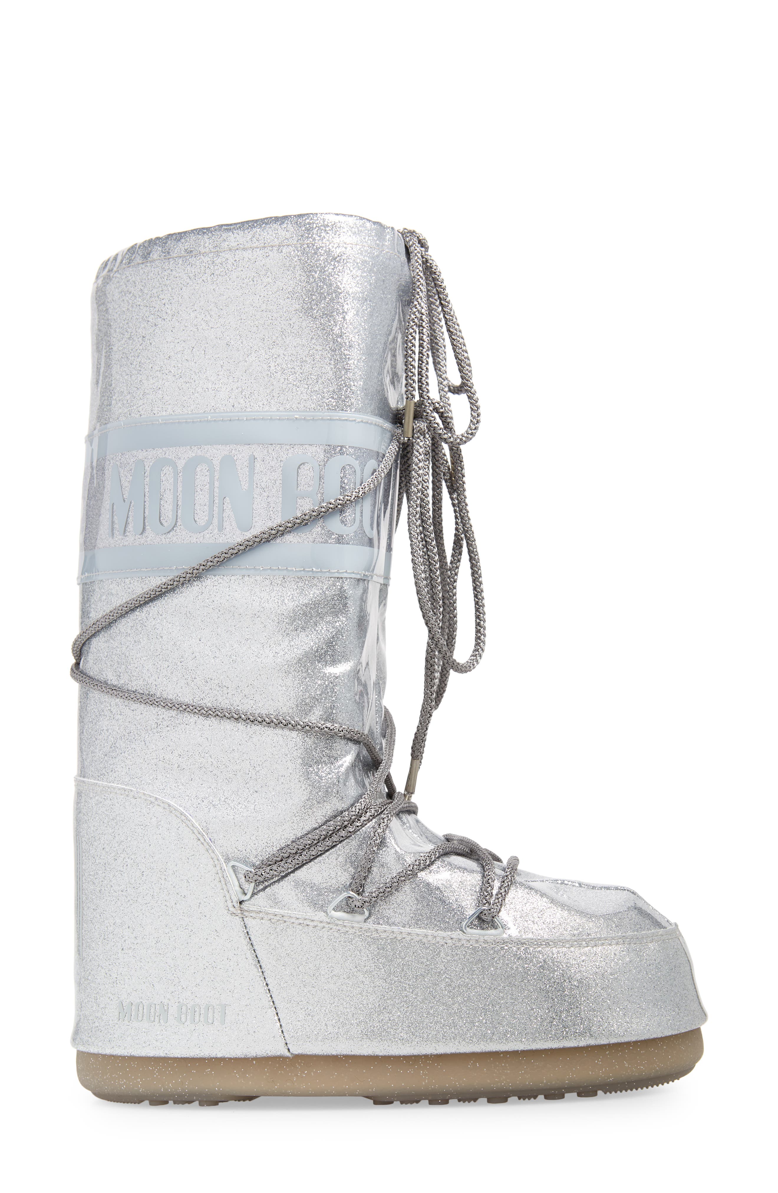Metallic Glitter Icon Water Resistant Moon Boot®, Alternate, color, SILVER