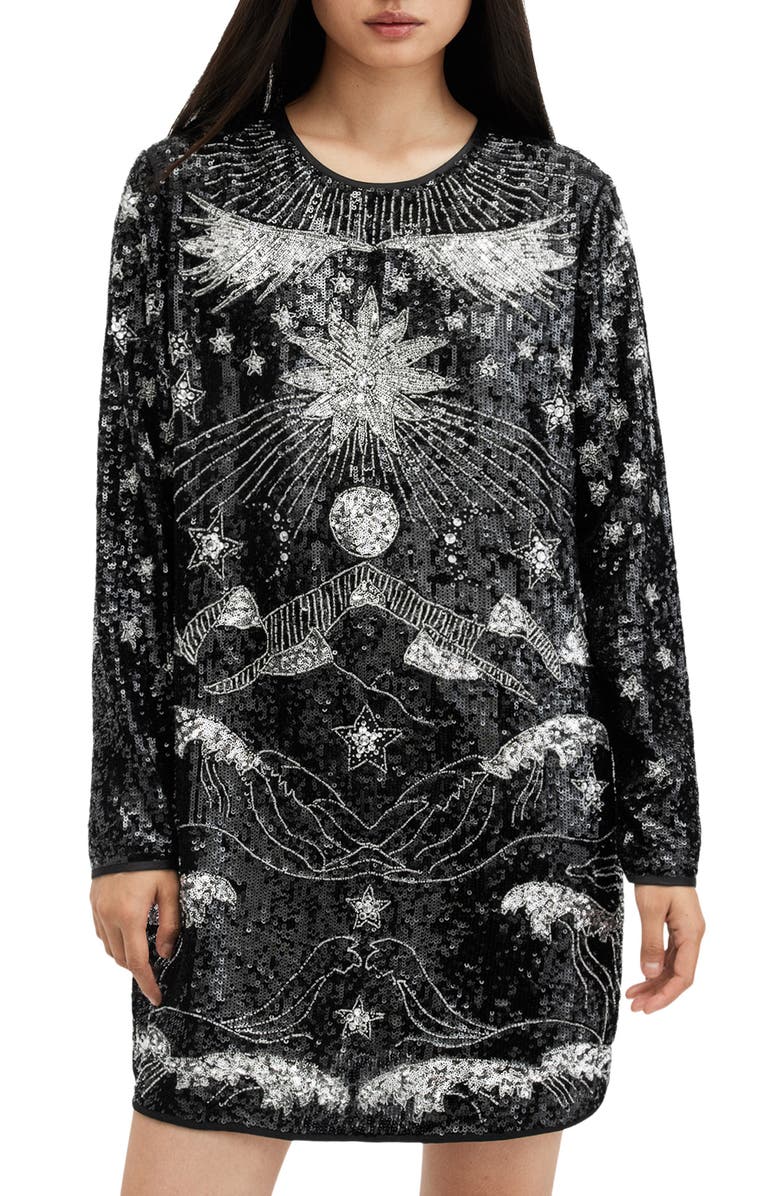AllSaints Noushka Mixed Sequin Print Long Sleeve Dress, Alternate, color, 