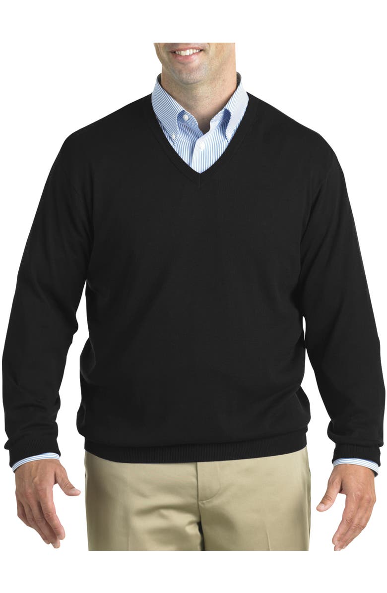 Harbor Bay by DXL Big & Tall V-Neck Pullover, Alternate, color, Black