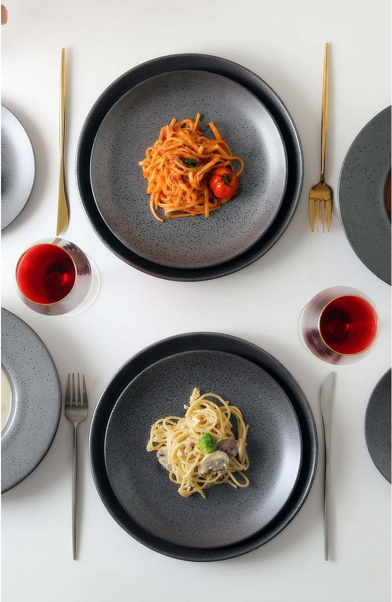 Stone Lain Valencia Porcelain 16-Piece Dinnerware Set, Alternate, color, Metallic Grey