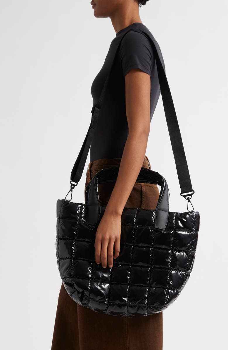VeeCollective Medium Porter Water Repellent Quilted Recycled Nylon Tote, Alternate, color, Black Vinyl