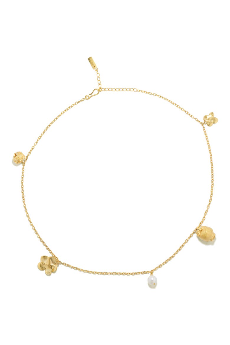 Tumbled Multi Charm Necklace, Main, color, 18CT GOLD PLATED