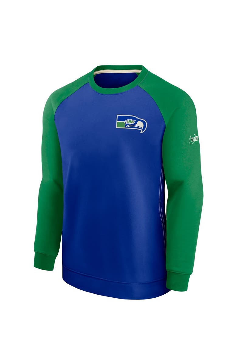 Nike Men's Nike Royal/Green Seattle Seahawks Historic Raglan Crew Performance Sweater, Alternate, color, Royal