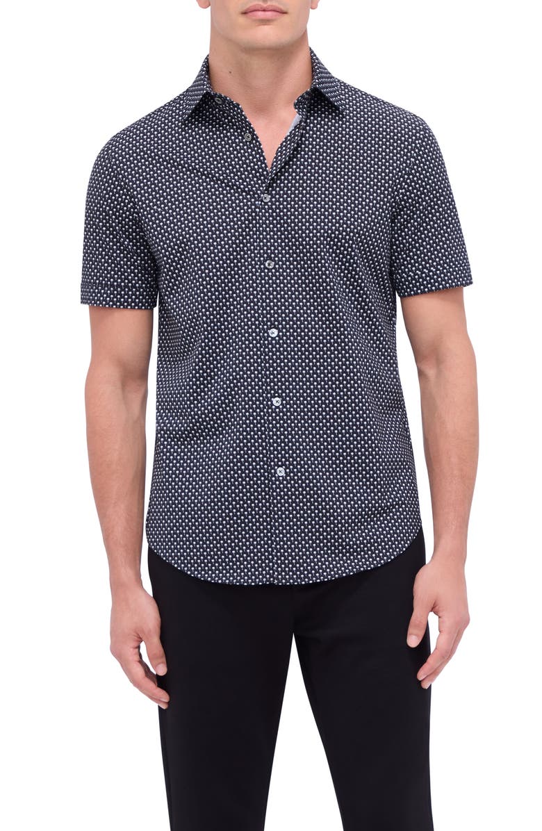 Bugatchi Miles OoohCotton<sup>®</sup> Palm Print Short Sleeve Button-Up Shirt, Main, color, 