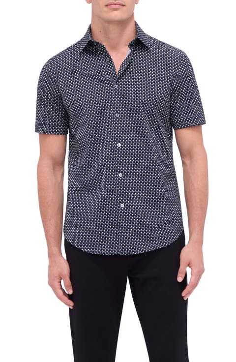 Miles OoohCotton® Palm Print Short Sleeve Button-Up Shirt