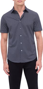 Bugatchi Miles OoohCotton® Palm Print Short Sleeve Button-Up Shirt