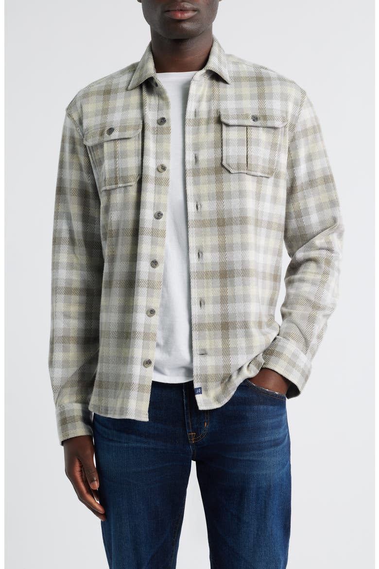 Marcelo Plaid Flannel Knit Button-Up Shirt, Main, color, LIGHT GRAY