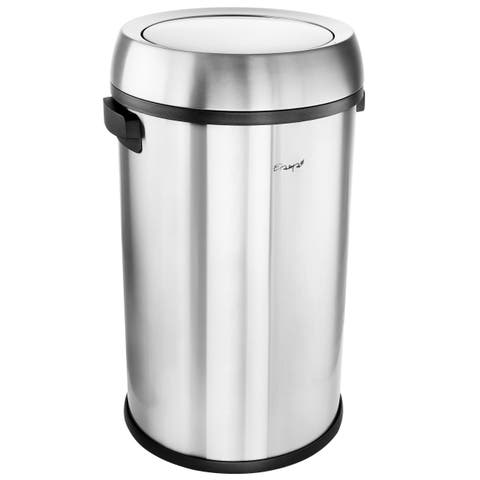 Large 17 Gallon Swing Lid Stainless Steel Cylindrical Trash Bin