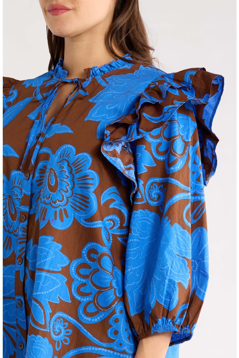 Ofelia Floral Sammy Ruffle Shift Dress, Alternate, color, BROWN-BLUES