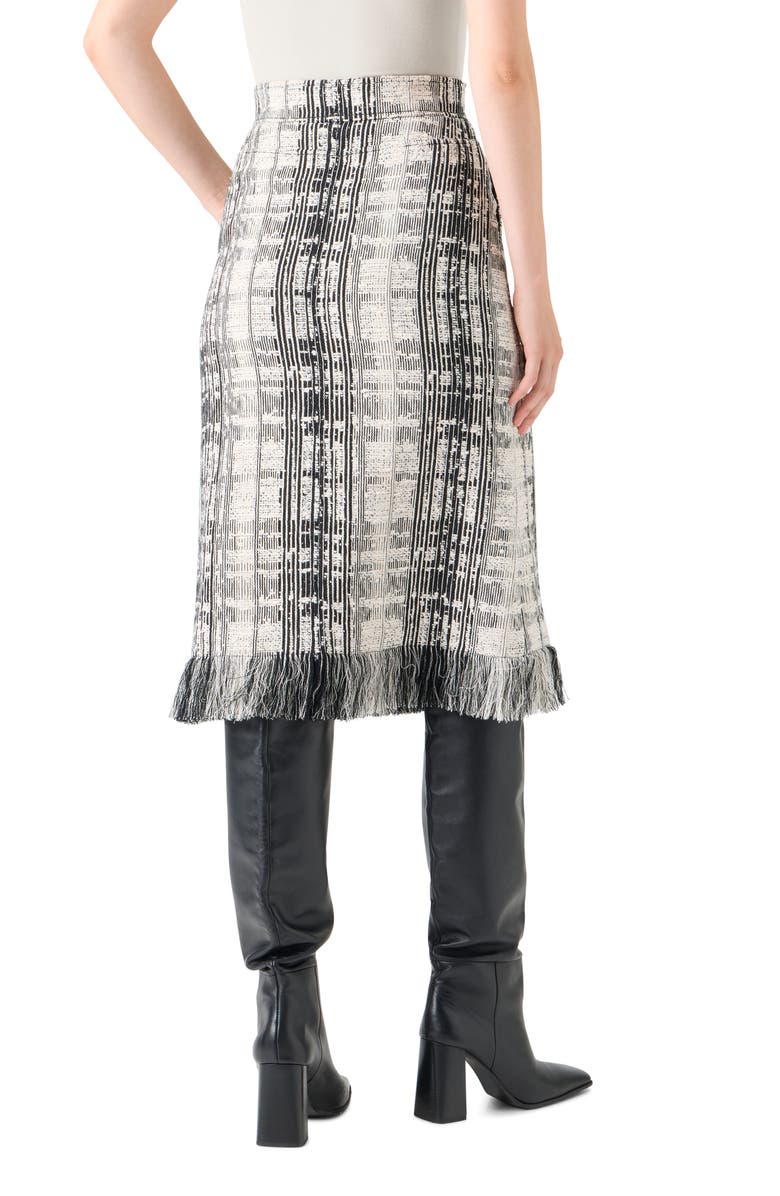 Akris punto Fringe Trim Mixed Tweed Midi Skirt, Alternate, color, Black-Ivory