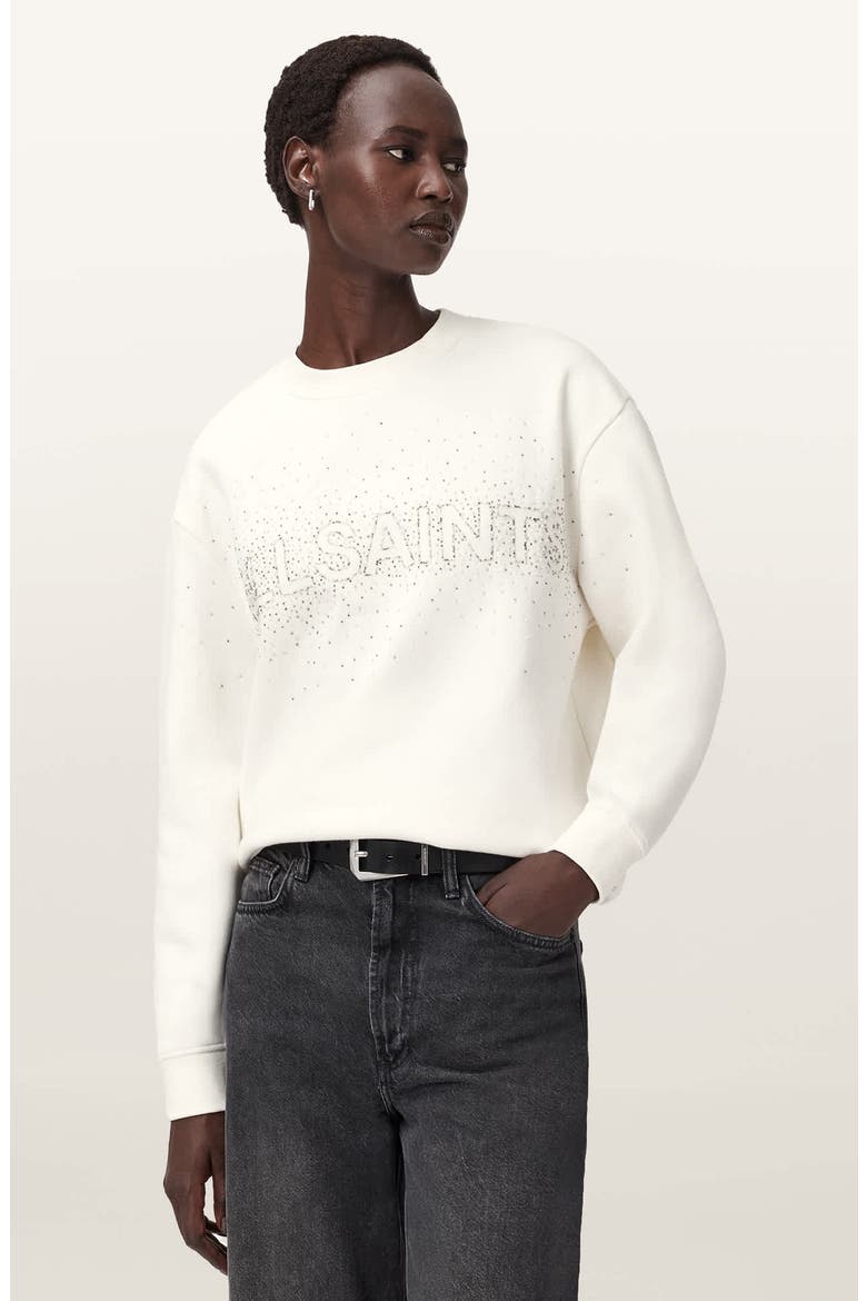 Etta Crystal Embellished Fleece Sweatshirt, Alternate, color, WHITE