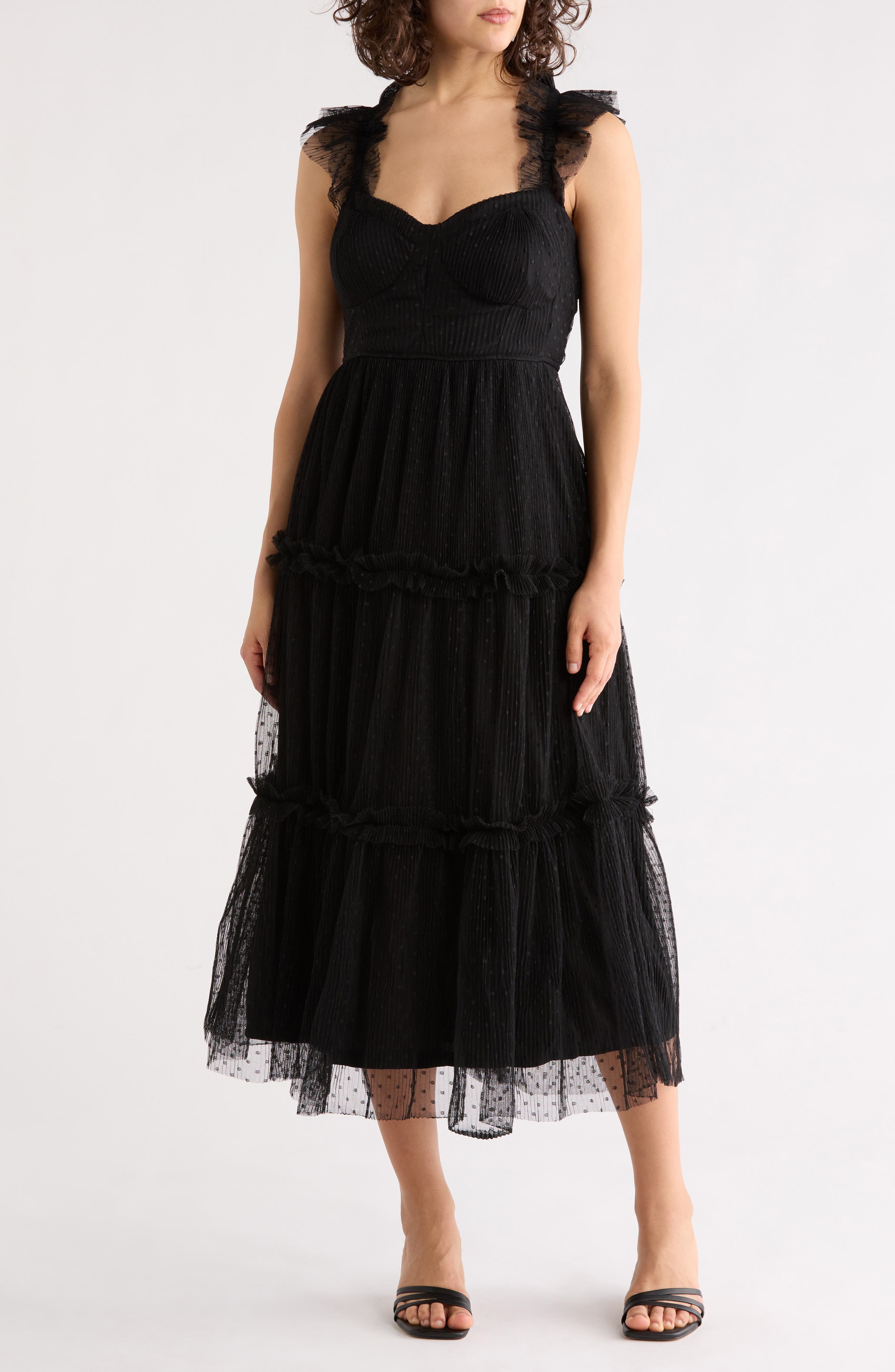 Mesh Tiered Midi Dress