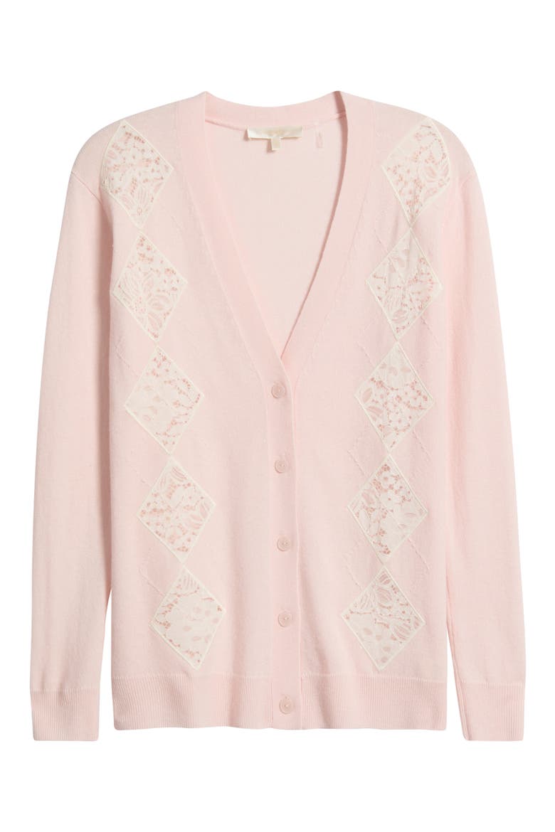 Ismeria Argyle Lace Trim Cardigan, Main, color, SPICED QUARTZ