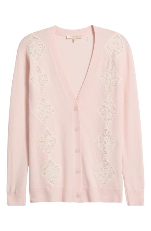 Ismeria Argyle Lace Trim Cardigan