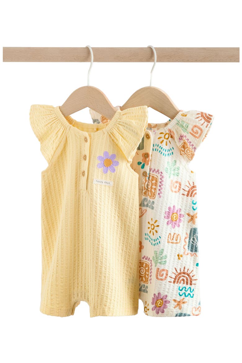 2-Pack Assorted Frill Cotton Rompers, Main, color, NEUTRAL