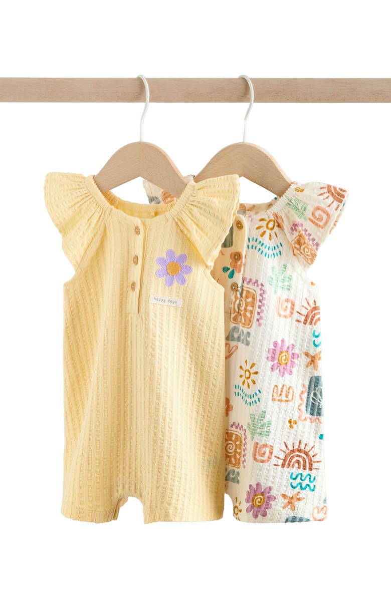 NEXT 2-Pack Assorted Frill Cotton Rompers, Main, color, Neutral