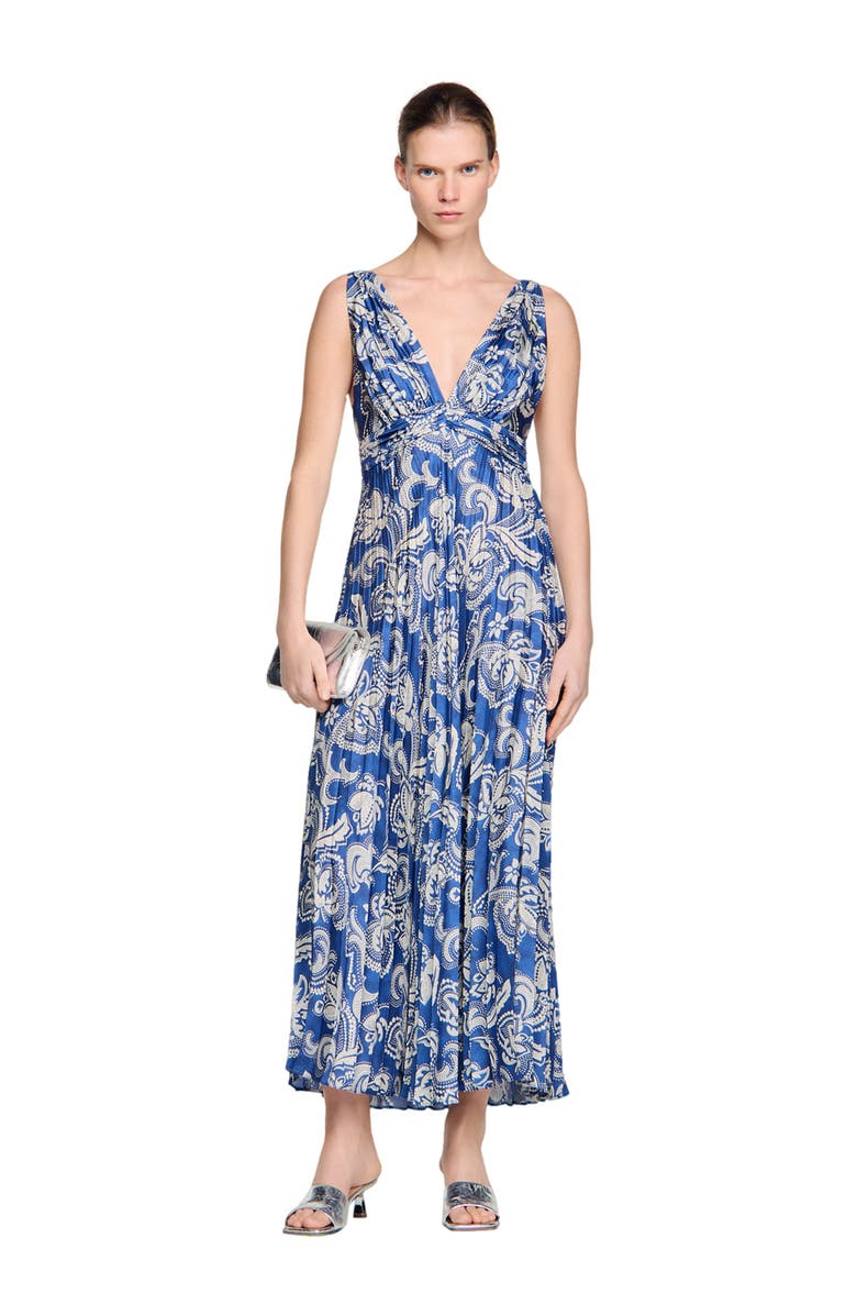 SANDRO Floral print maxi dress, Alternate, color, Blue / Ecru