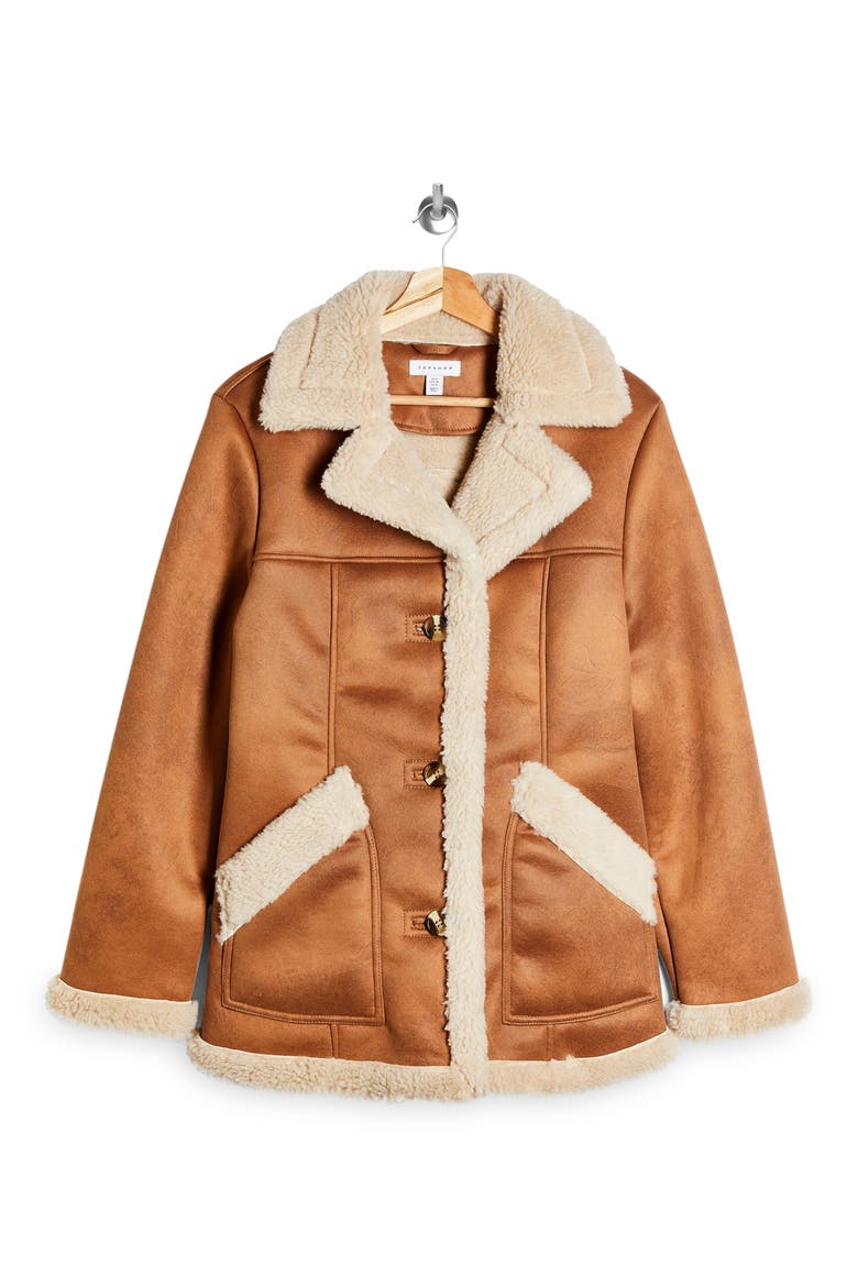 Steve Faux Shearling Car Coat, Alternate, color, TAN