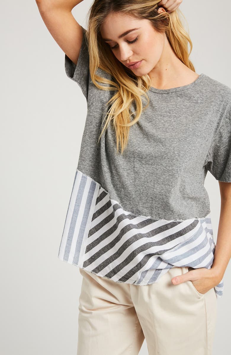 WISHLIST Striped Peplum Hem T-Shirt, Alternate, color, Charcoal
