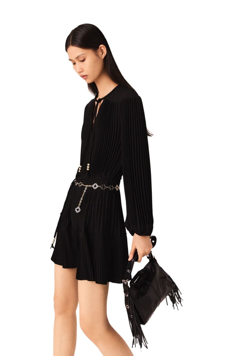 maje Mini pleated dress, Alternate, color, Black
