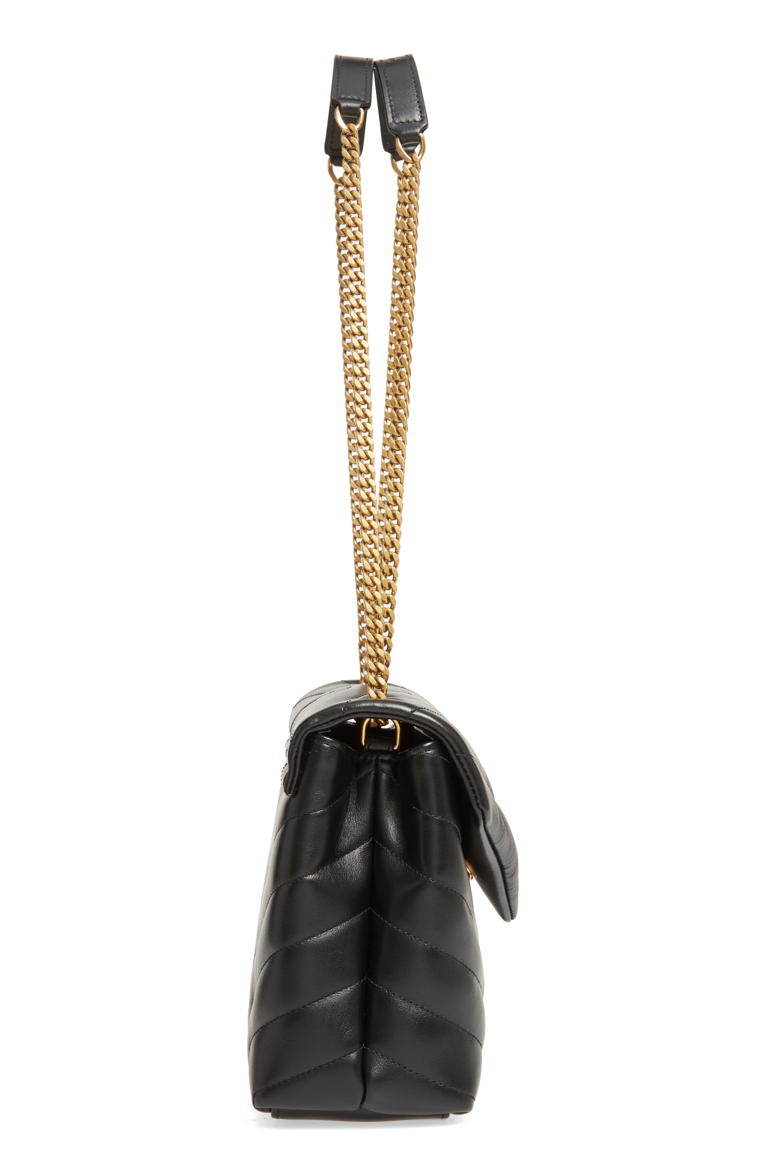 Small Loulou Chain Leather Shoulder Bag, Alternate, color, NOIR