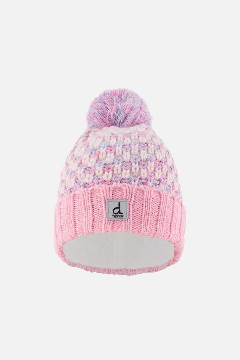 Stockinette Fleece-Lined Folded Cuff Knit Hat with Pompom, Main, color, Dusty Pink and Light Blue