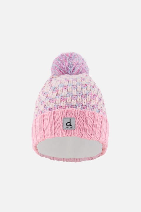 Stockinette Fleece-Lined Folded Cuff Knit Hat with Pompom