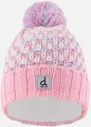 Deux par Deux Stockinette Fleece-Lined Folded Cuff Knit Hat with Pompom