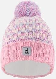 Deux par Deux Stockinette Fleece-Lined Folded Cuff Knit Hat with Pompom