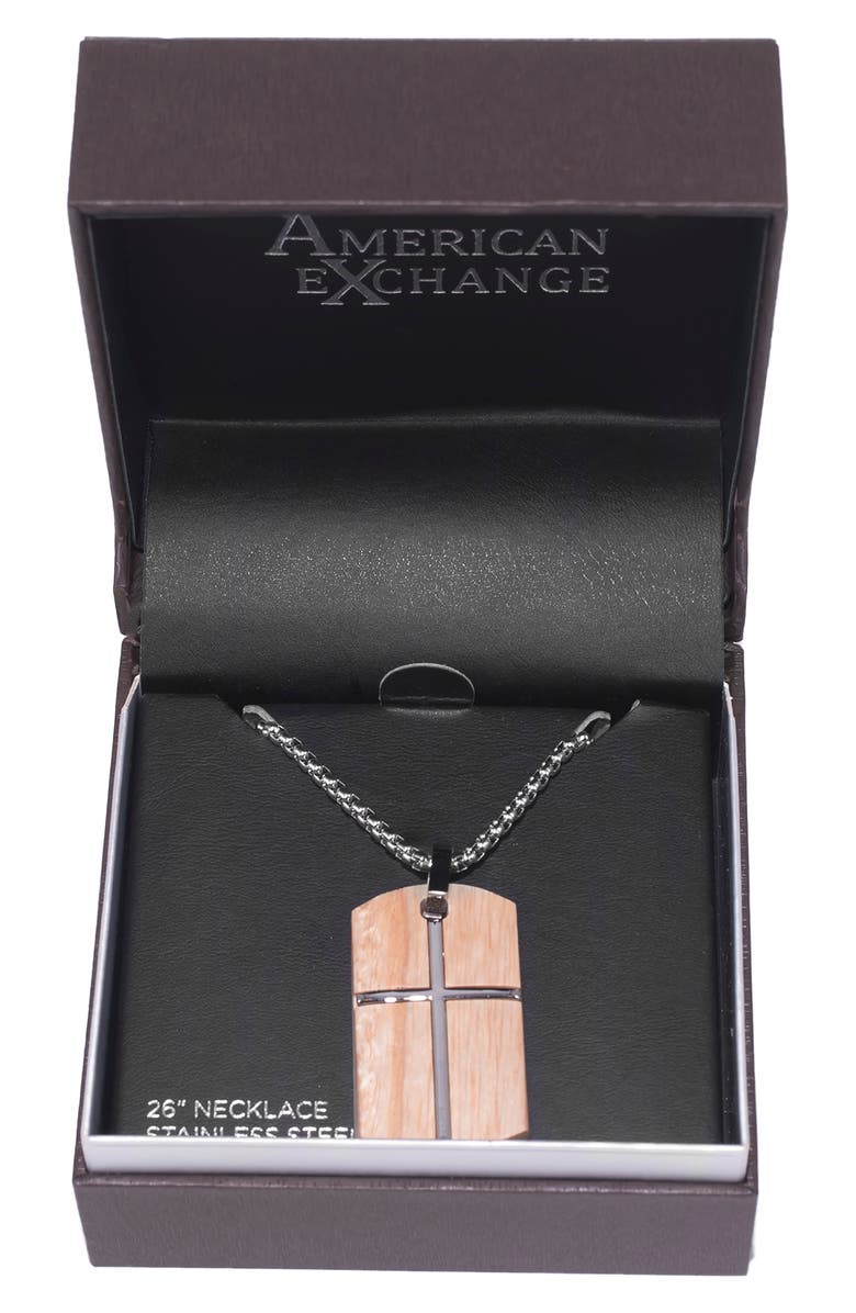 AMERICAN EXCHANGE Wood Metal Cross Pendant Necklace, Alternate, color, 