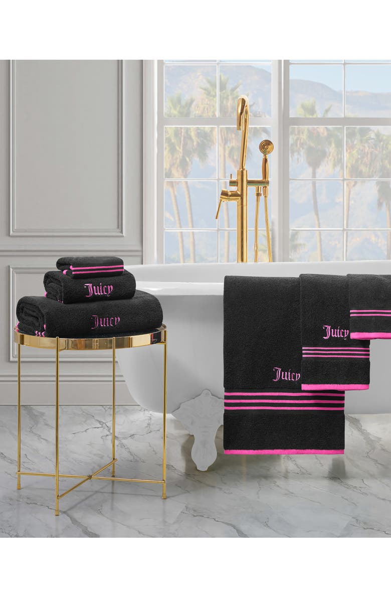 Juicy Couture Neon Border 6-Piece Towel Set, Alternate, color, Black/Hot Pink