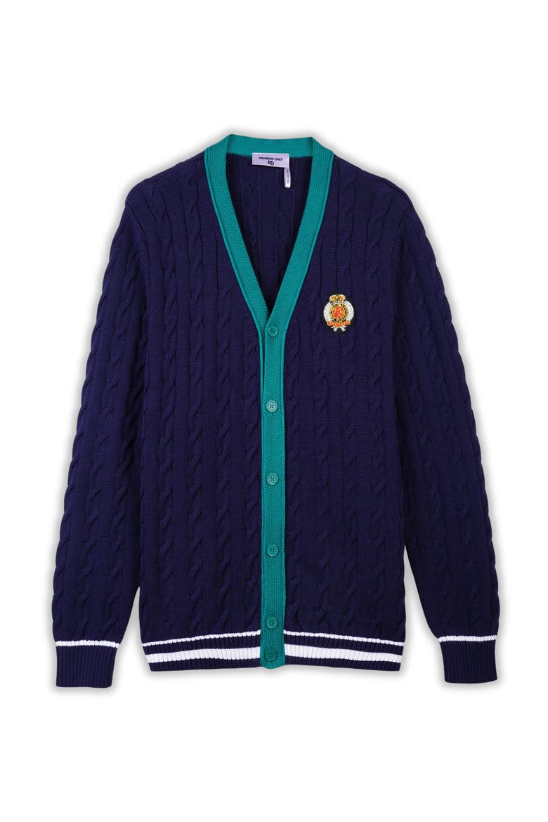 Cable Knit Cardigan, Alternate, color, Navy