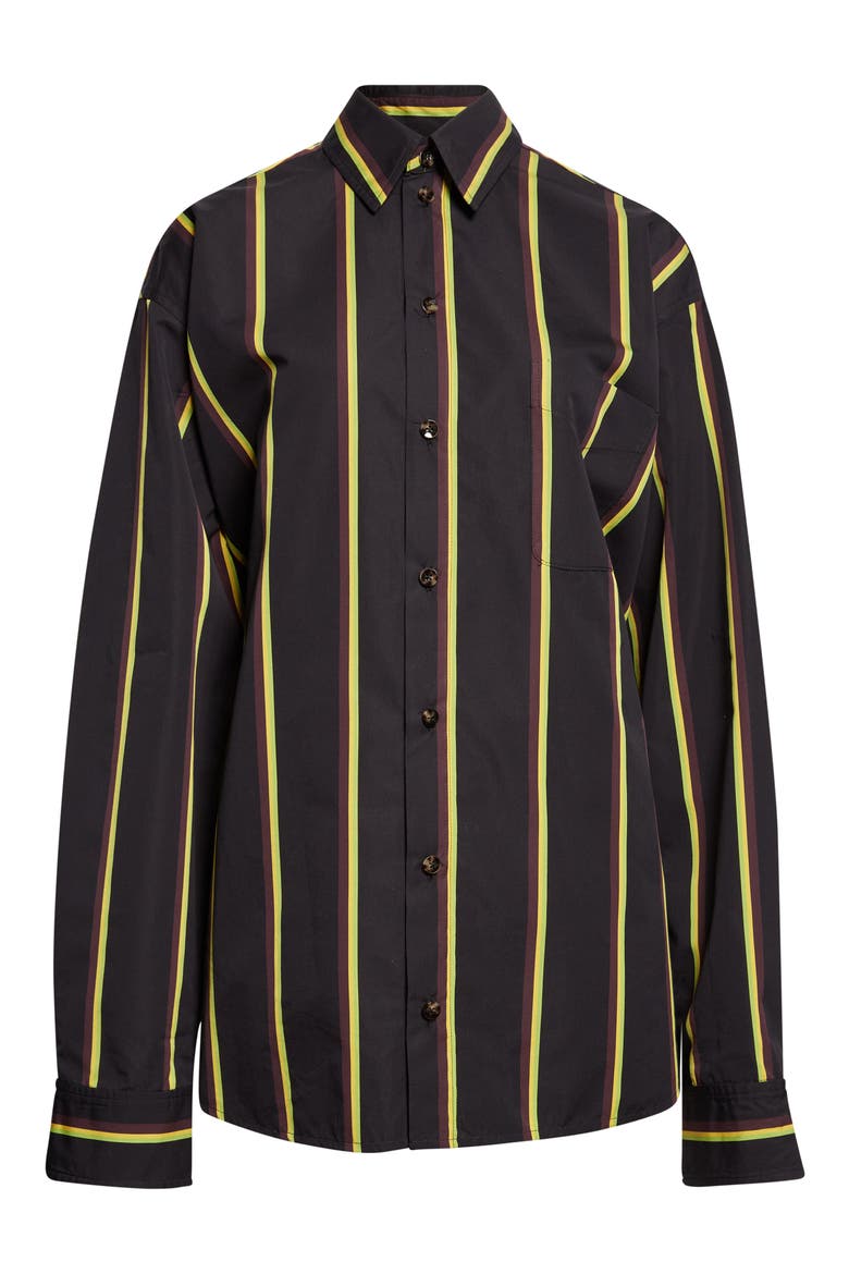 Alia Stripe Cotton & Silk Button-Up Shirt, Alternate, color, BLACK MULTI