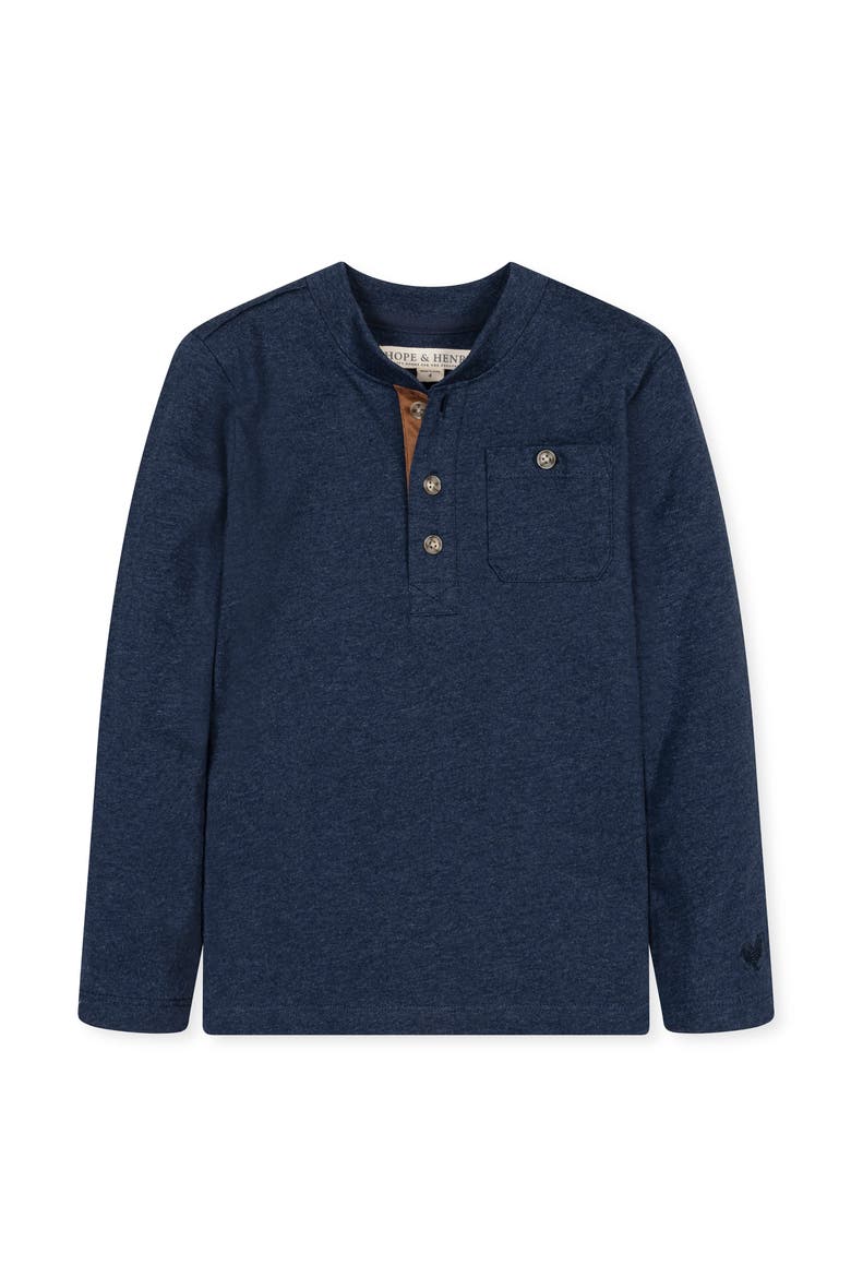 Kids' Organic Long Sleeve Henley Pocket Tee, Main, color, Navy Heather