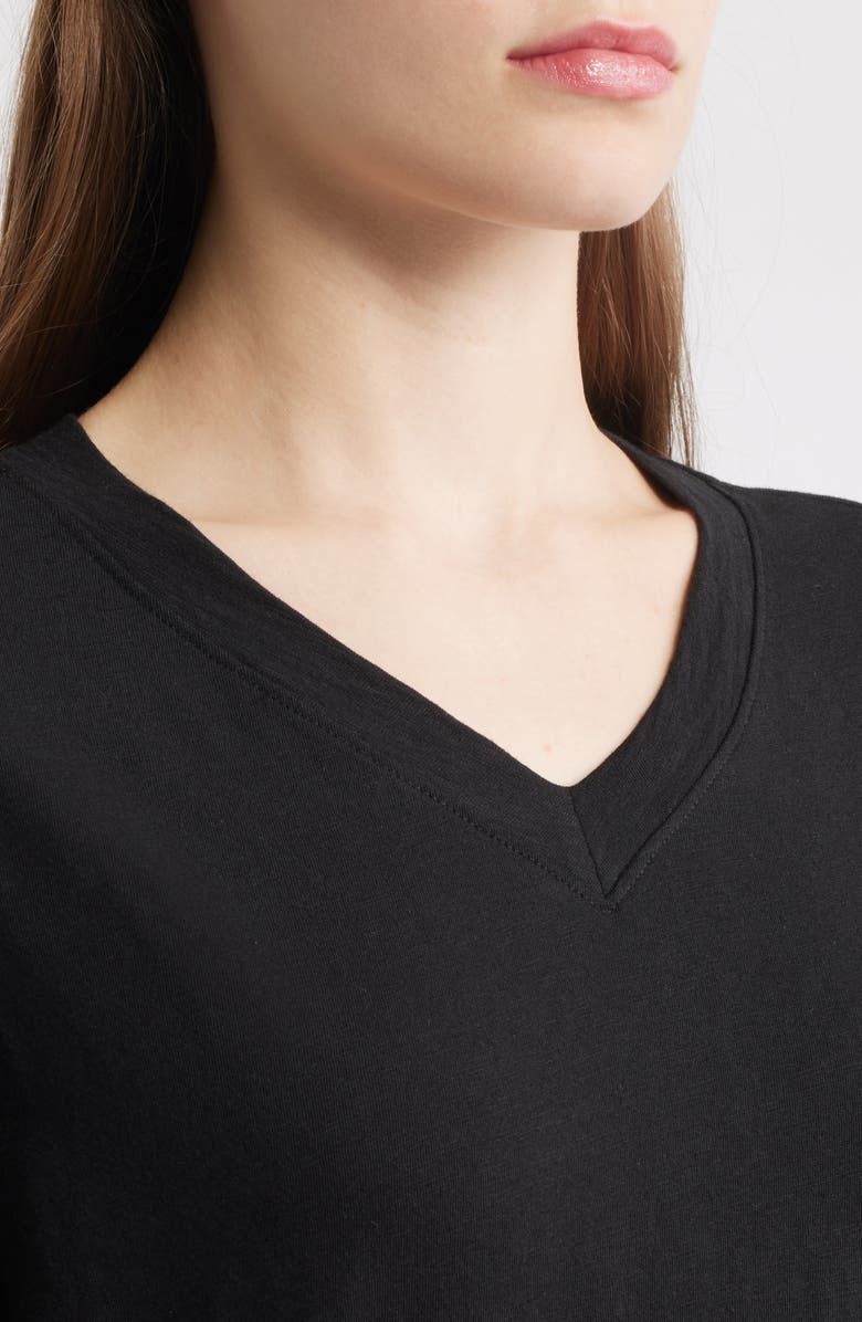 Eileen Fisher V-Neck Organic Cotton T-Shirt Dress, Alternate, color, Black