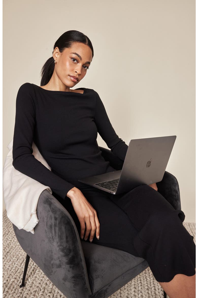 Serene Rib Long Sleeve Top, Alternate, color, Black