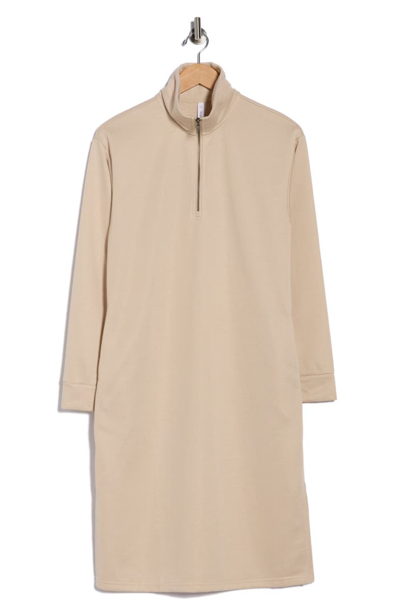 WISHLIST French Terry Half Zip Long Sleeve Maxi Dress, Alternate, color, Natural