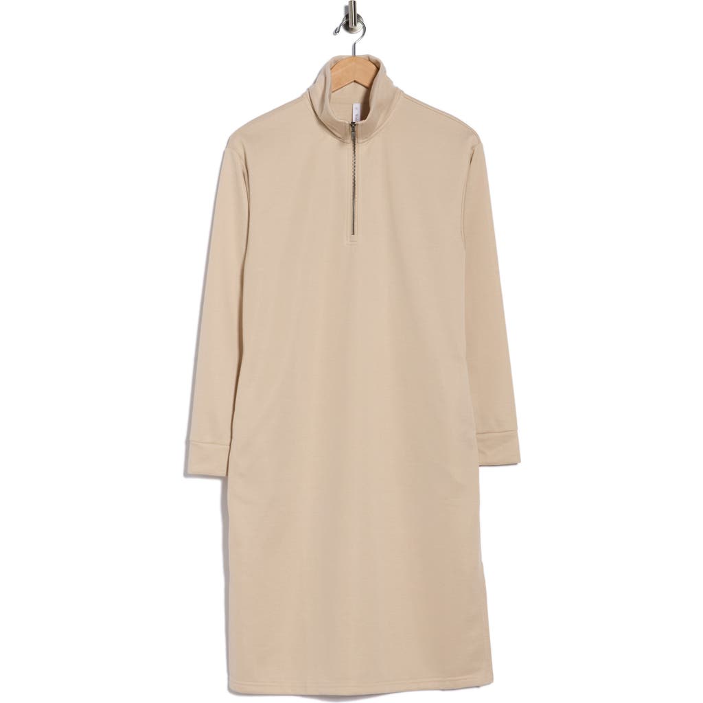 Wishlist French Terry Half Zip Long Sleeve Maxi Dress In Neutral