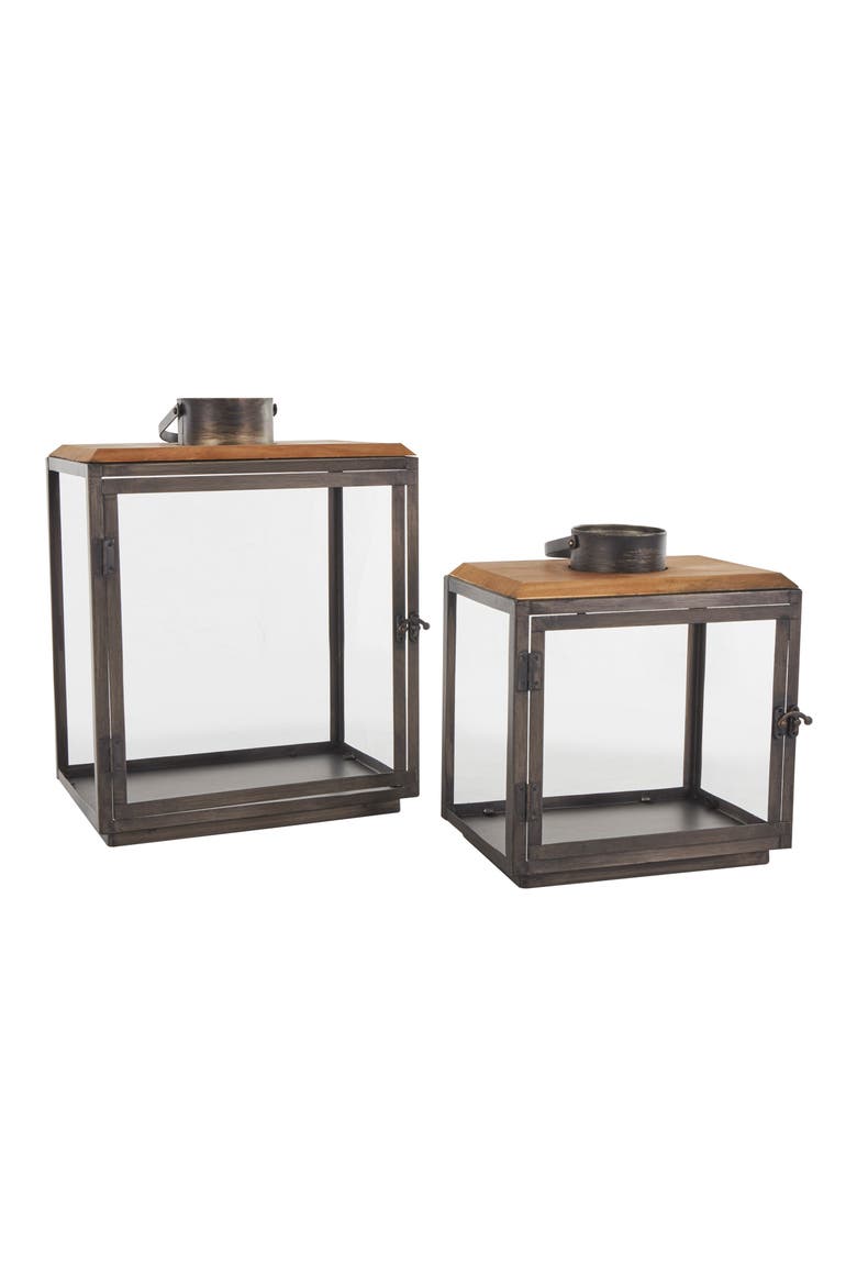 Set of 2 Lantern Candleholders, Alternate, color, DARK GRAY