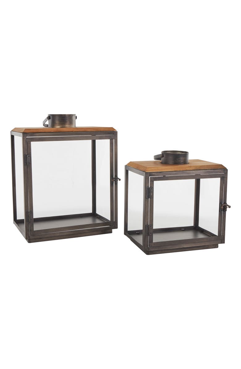 GINGER BIRCH STUDIO Set of 2 Lantern Candleholders, Alternate, color, Dark Gray