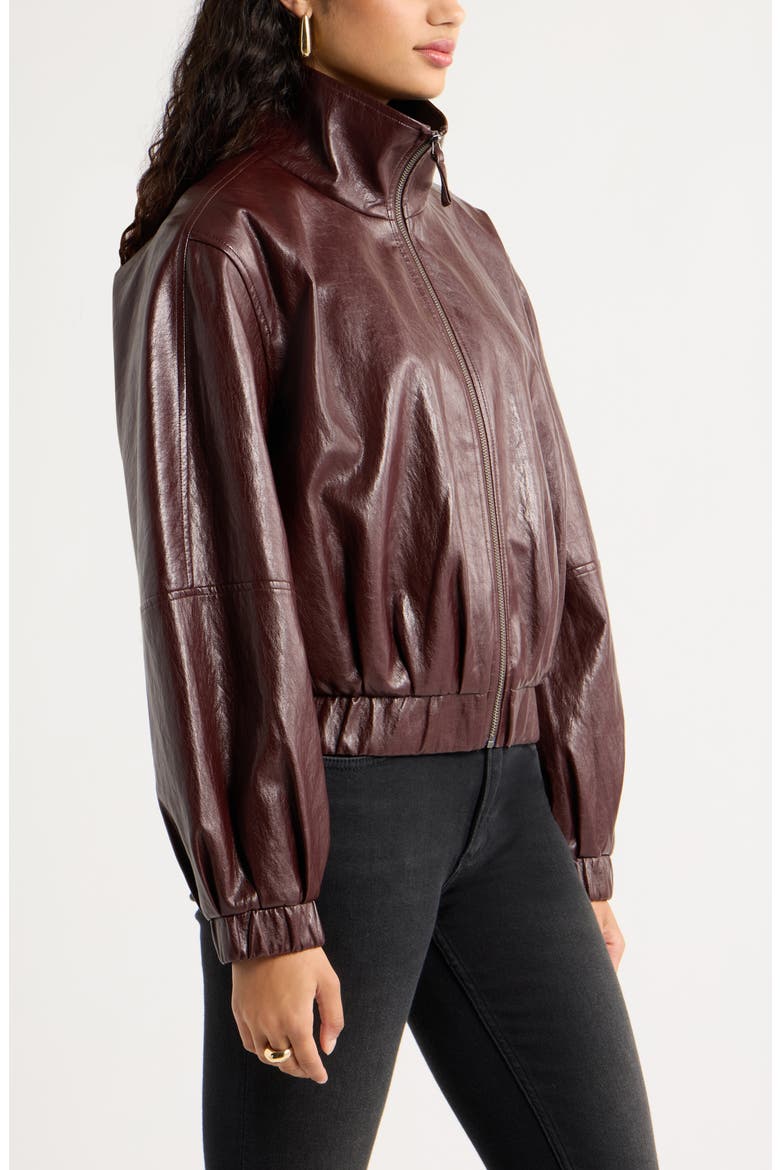 Faux Leather Funnel Neck Jacket, Alternate, color, BURGUNDY BANNER
