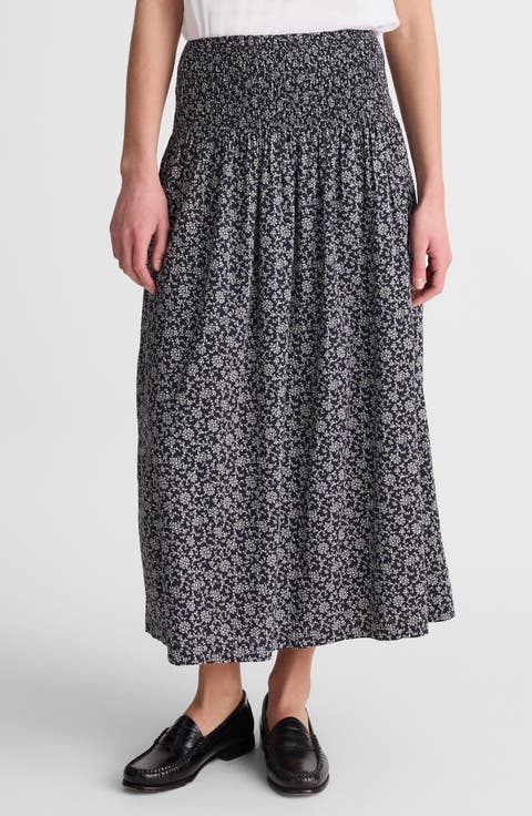 Floral Smocked Waist Midi Skirt