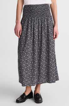 Floral Smocked Waist Midi Skirt
