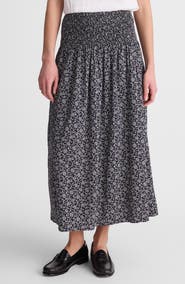Madewell Floral Smocked Waist Midi Skirt