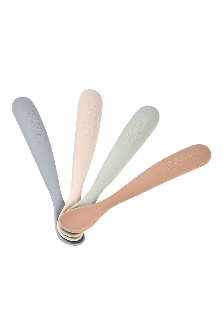 Set of 4 Easy-Grip 1st Stage Silicone Spoons, Main, color, NATURAL