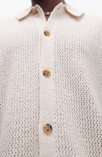 Topman Textured Knit Short Sleeve Button-Up Shirt | Nordstrom