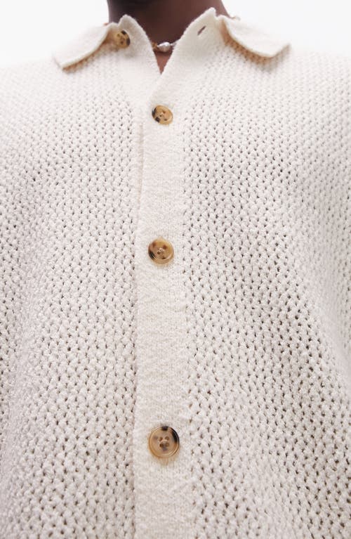 Topman Textured Knit Short Sleeve Button-up Shirt In White