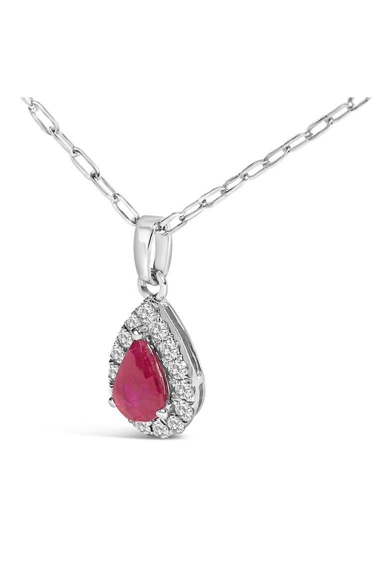 14K White Gold 6x4 Pear Red Ruby and Diamond Halo Pendant Necklace, Alternate, color, White