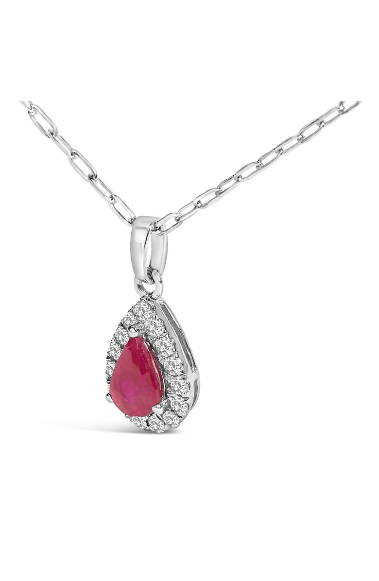 Haus of Brilliance 14K White Gold 6x4 Pear Red Ruby and Diamond Halo Pendant Necklace, Alternate, color, White