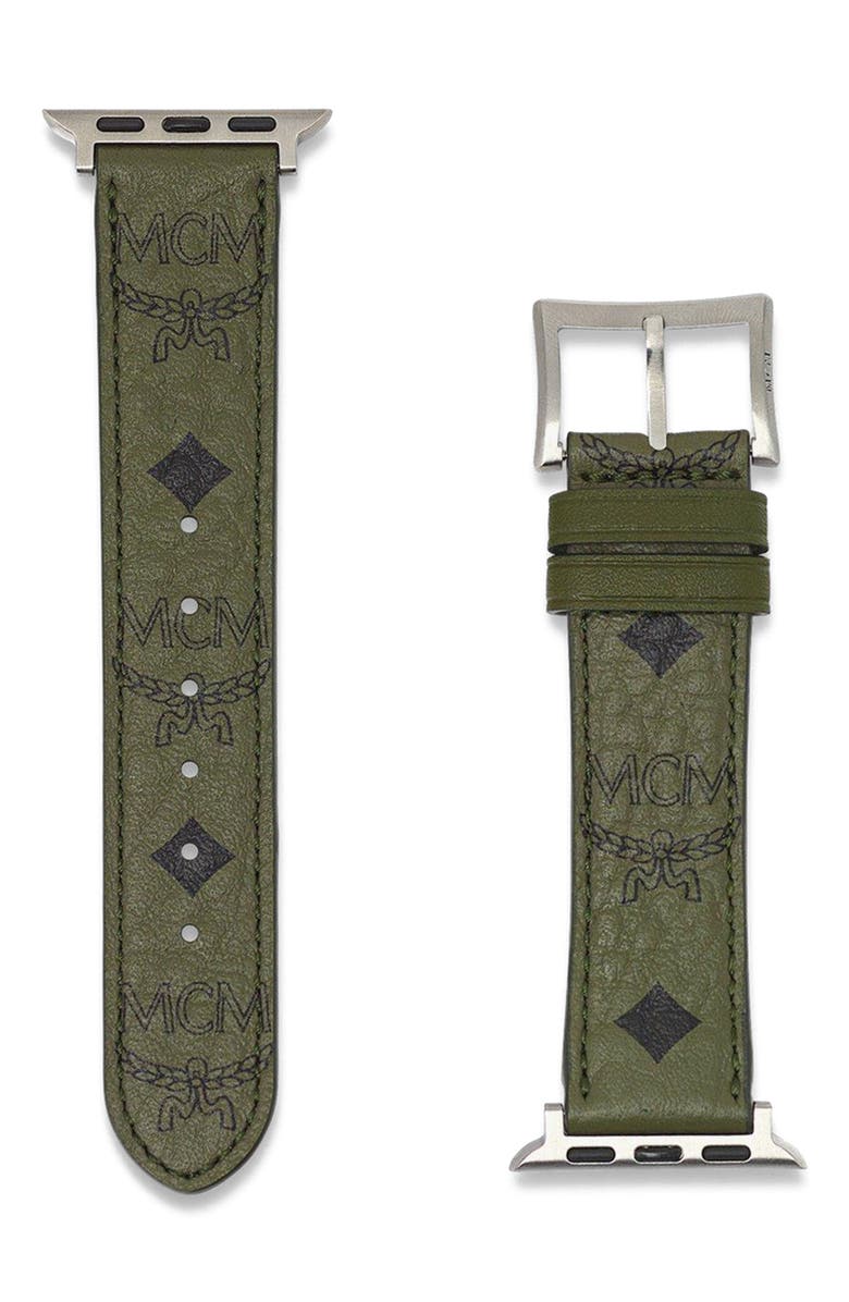 MCM 38mm Apple Watch Band in Visetos, Alternate, color, Green